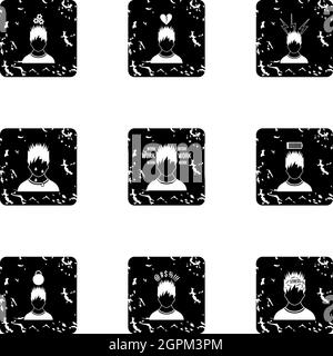 Feeling icons set, grunge style Stock Vector