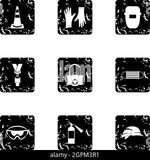 Building tools icons set, grunge style Stock Vector