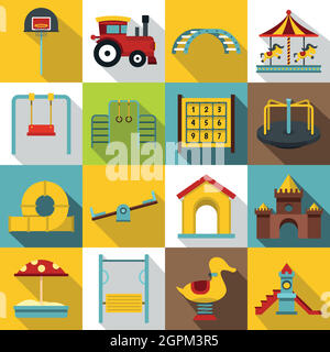 Playground icons set, flat style Stock Vector