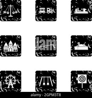 Kids games icons set, grunge style Stock Vector