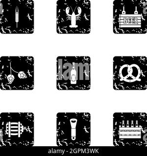 Beer icons set, grunge style Stock Vector