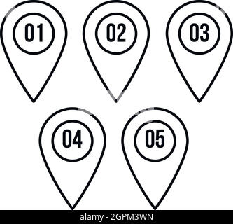 Numbered pin markers icon, outline style Stock Vector
