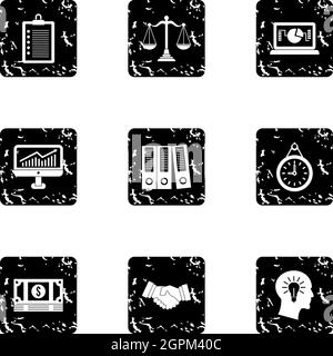 Business icons set, grunge style Stock Vector