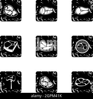 Veal icons set, grunge style Stock Vector