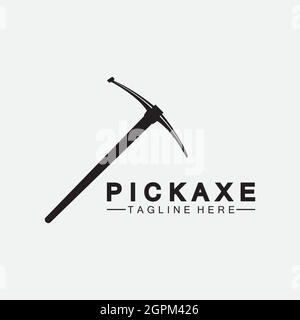 Pickaxe Logo Vector icon symbol illustration Design template, Mining Concept With Silhouette,Mining Logo, Pickaxe Logo Stock Vector