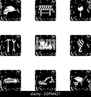 Construction tools icons set, grunge style Stock Vector