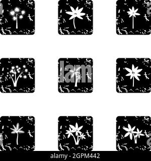 Kind of palms icons set, grunge style Stock Vector