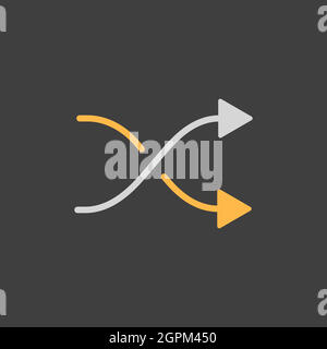 Shuffle icon on dark background. Crossed arrows. Random music order Stock Vector