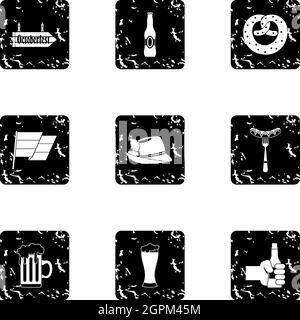 Beer fest icons set, grunge style Stock Vector