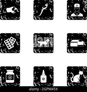 Veterinary things icons set, grunge style Stock Vector