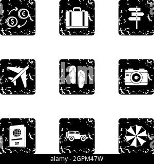Rest on sea icons set, grunge style Stock Vector