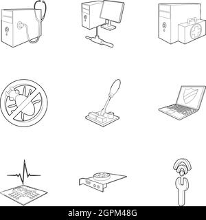 Computer icons set, outline style Stock Vector