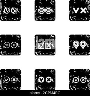 Yes no choice icons set, grunge style Stock Vector