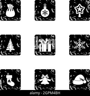 New year icons set, grunge style Stock Vector