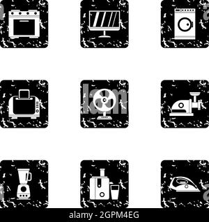 Home appliances icons set, grunge style Stock Vector