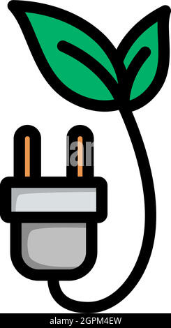 Electric Plug With Leaves Icon Stock Vector