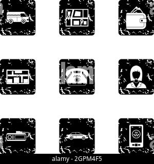 Taxi icons set, grunge style Stock Vector