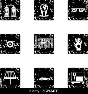 Latest electronic devices icons set, grunge style Stock Vector