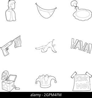Joke icons set, outline style Stock Vector