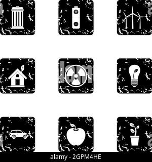 Ecology icons set, grunge style Stock Vector