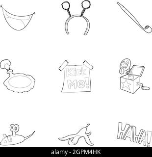 Funny joke icons set, outline style Stock Vector