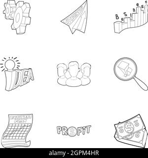 Startup icons set, outline style Stock Vector
