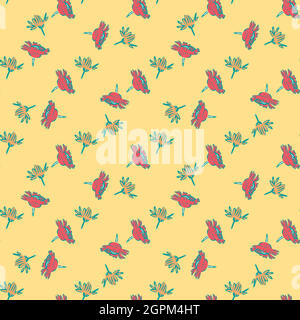 Chrysanthemum flowers drawing, bloom in red yellow colors, floral seamless pattern, nature abstract background vector. Line art botanical illustration for graphic design print. Trendy wallpaper Stock Vector