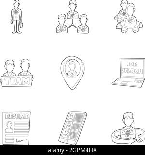 Staffing agency icons set, outline style Stock Vector