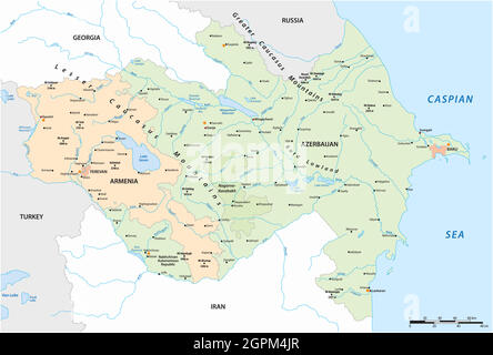 Vector map of Caucasus States Armenia and Azerbaijan Stock Vector