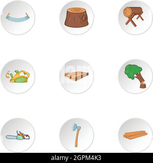 Firewood icons set, cartoon style Stock Vector