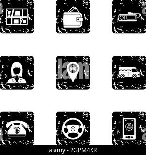 Taxi custom icons set, grunge style Stock Vector