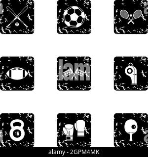 Accessories for training icons set, grunge style Stock Vector