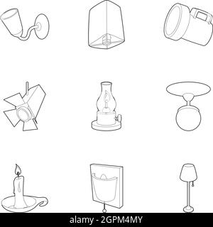 Light icons set, outline style Stock Vector