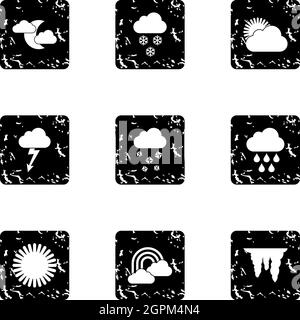 Weather forecast icons set, grunge style Stock Vector