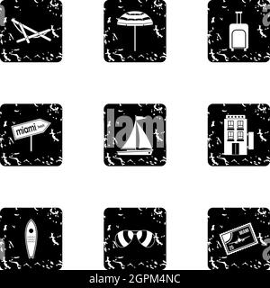 City Miami icons set, grunge style Stock Vector