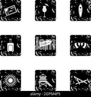 Miami icons set, grunge style Stock Vector