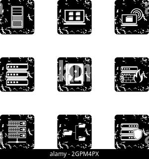Data protection icons set, grunge style Stock Vector
