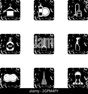 Cleansing icons set, grunge style Stock Vector