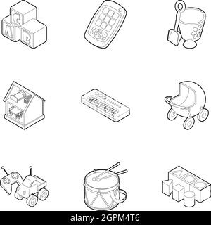 Toys for kids icons set, outline style Stock Vector