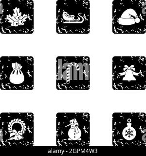 Christmas icons set, grunge style Stock Vector