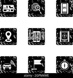 Search territory icons set, grunge style Stock Vector
