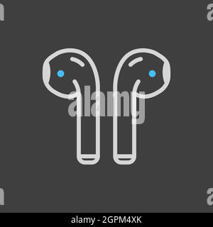 Airpods wireless headphones vector icon on dark background Stock Vector