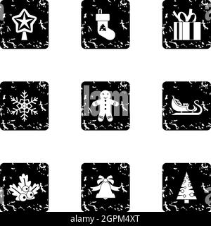 Xmas icons set, grunge style Stock Vector