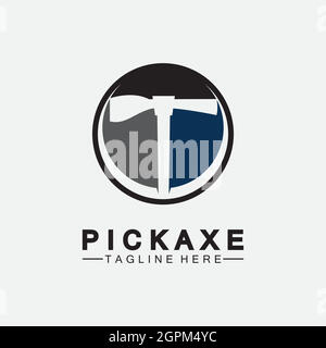 Pickaxe Logo Vector icon symbol illustration Design template, Mining Concept With Silhouette,Mining Logo, Pickaxe Logo Stock Vector