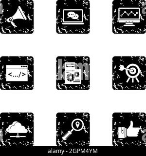 SEO promotion icons set, grunge style Stock Vector
