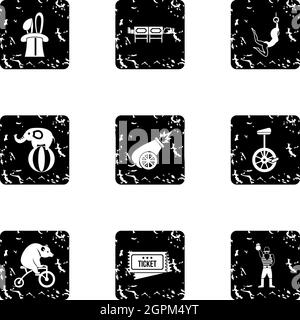 Circus chapiteau icons set, grunge style Stock Vector