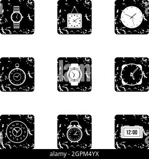 Electronic watch icons set, grunge style Stock Vector