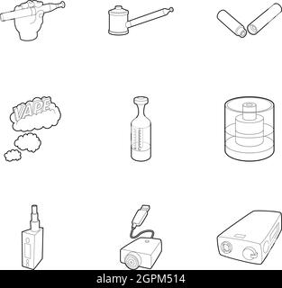 Electronic cigarette icons set, outline style Stock Vector
