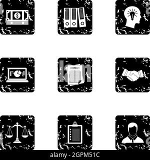Firm icons set, grunge style Stock Vector