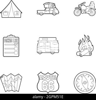 Nature trip icons set, outline style Stock Vector